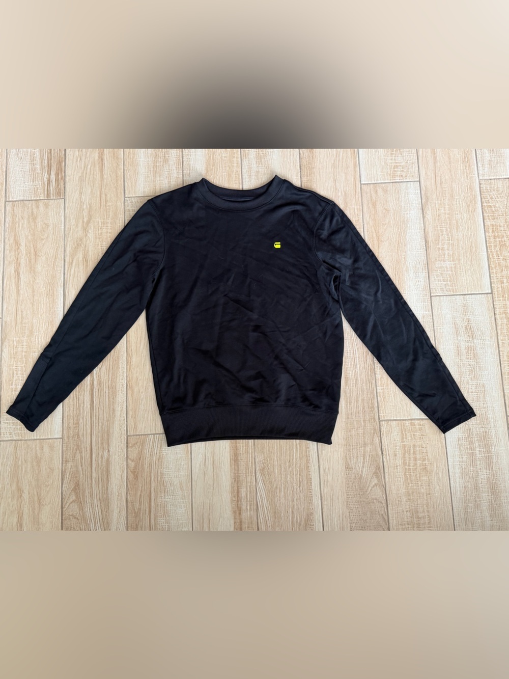 G-Star RAW Men's Track Sweatshirt Small Black Ribbed Sleeve Logo Pullover Crew S